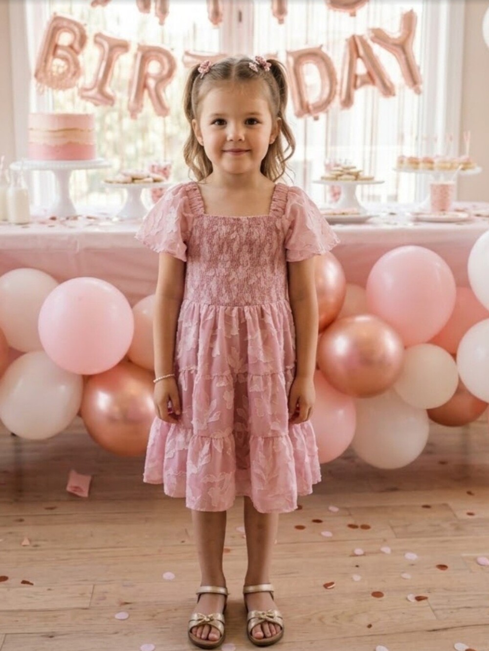 Girls' Pink Floral Spring Dress